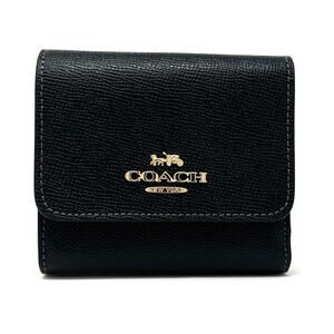 Coach Small Trifold Wallet	in Black Leather CF427